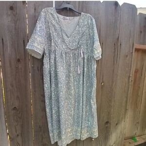 Misslook Tunic Dress Women XL Paisley Light Blue Floral Short Sleeve Pullover